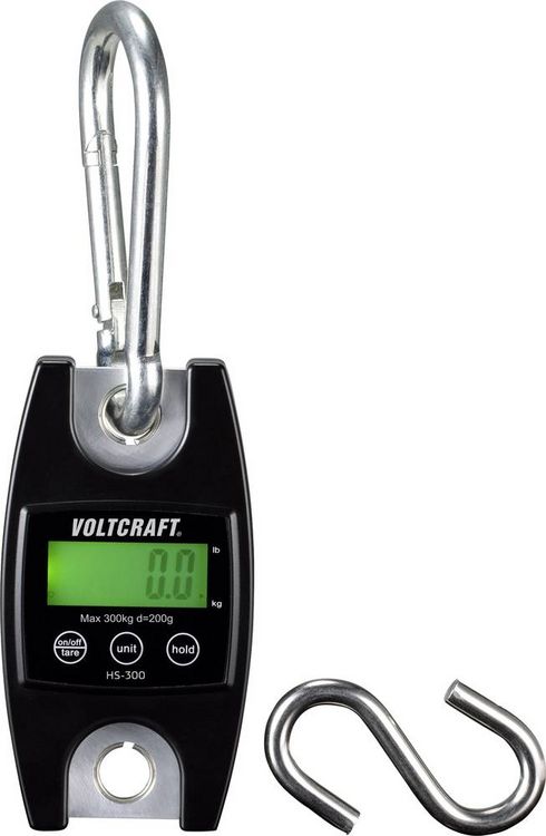 Produktbild: VOLTCRAFT HS-300 H&auml;ngewaage HS-300 W&auml;gebereich (max.) 300 kg Ablesbarkeit 200 g batteriebetrieben Schwarz