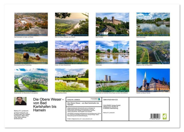Produktbild: Die Obere Weser - von Bad Karlshafen bis Hameln (Wandkalender 2026 DIN A2 quer), CALVENDO Monatskalender