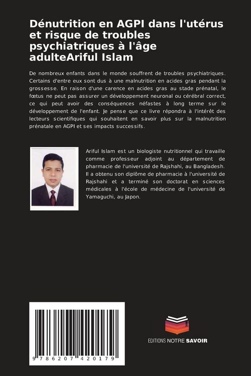 Produktbild: D&eacute;nutrition en AGPI dans l'ut&eacute;rus et risque de troubles psychiatriques &agrave; l'&acirc;ge adulteAriful Islam