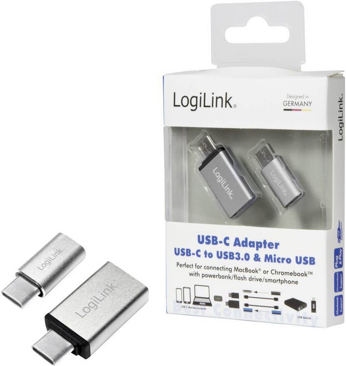 Produktbild: LogiLink USB 3.2 Gen 1 (USB 3.0) Adapter [1x USB-C&reg; Stecker - 1x USB 2.0 Buchse Micro-B, USB 3.2 Gen 1 Buchse A (USB 3.0)] AU0040