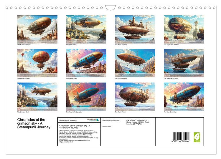 Produktbild: Chronicles of the crimson sky - A Steampunk Journey (Wall Calendar 2027 DIN A3 landscape), CALVENDO 12 Month Wall Calendar
