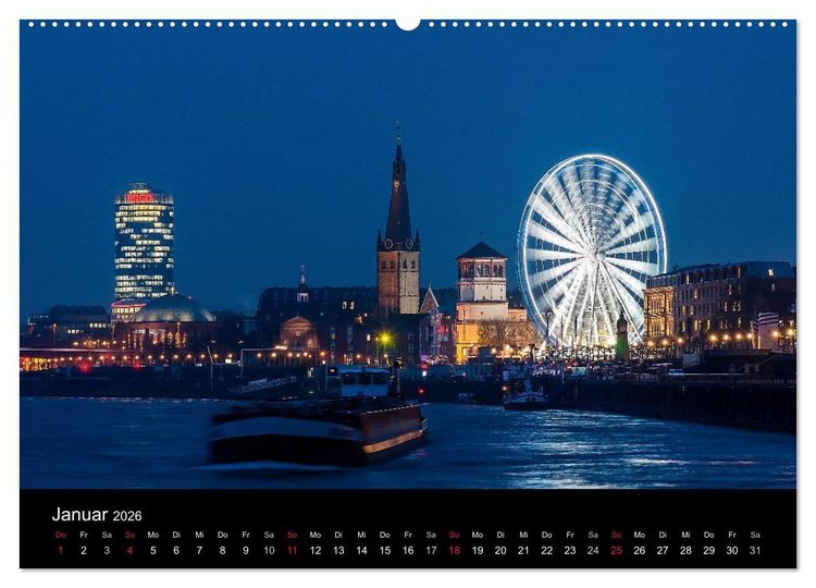 Produktbild: D&uuml;sseldorf - Ansichten am Abend (hochwertiger Premium Wandkalender 2026 DIN A2 quer), Kunstdruck in Hochglanz