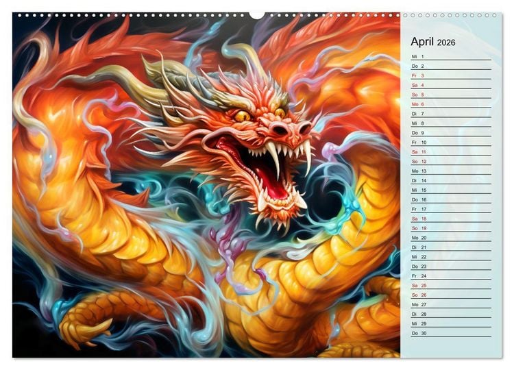 Produktbild: Drachen-Jahr - Kalenderplaner im Stile des chinesischen Tierkreiszeichens (hochwertiger Premium Wandkalender 2026 DIN A2 quer), Kunstdruck in Hochglanz