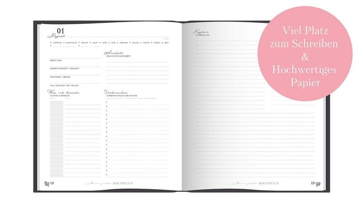 Produktbild: Rezeptbuch zum Selberschreiben: Gro&szlig;es Kochbuch zum Selberschreiben | Rezeptsammlung f&uuml;r 60 Rezepte & 20 Men&uuml;s |