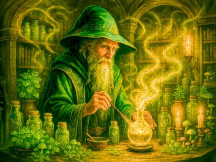 Produktbild: CALVENDO Puzzle Zauberer mischt uralten Trank mit magischen Kr&auml;utern | 2000 Teile Lege-Gr&ouml;&szlig;e 90x67cm Foto-Puzzle f&uuml;r gl&uuml;ckliche Stunden