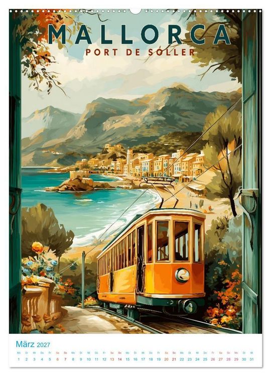 Produktbild: Mallorca - Old School Poster Style (Wandkalender 2027 DIN A2 hoch), CALVENDO Monatskalender