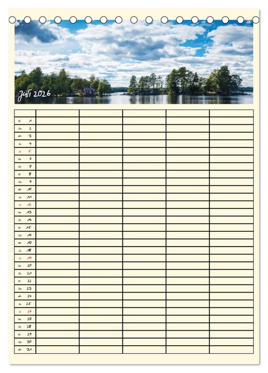 Produktbild: Urlaubsparadiese - Familienplaner (Tischkalender 2026 DIN A5 hoch), CALVENDO Monatskalender