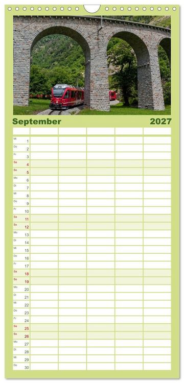 Produktbild: Familienplaner 2027 - Die Rh&auml;tische Bahn - Ein Kurztrip in die Schweiz mit 5 Spalten (Wandkalender, 21 x 45 cm) CALVENDO