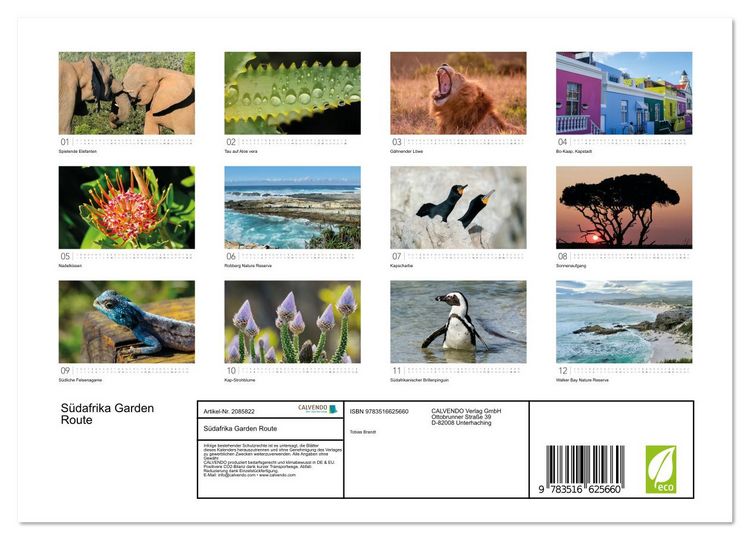 Produktbild: S&uuml;dafrika Garden Route (Wandkalender 2026 DIN A4 quer), CALVENDO Monatskalender
