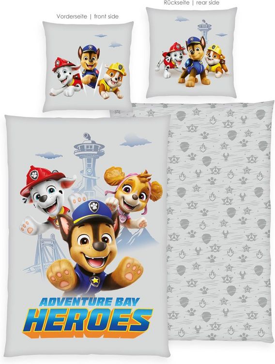 Produktbild: Herding 4632649050 - Paw Patrol, Adventure Bay Heroes, Bettw&auml;sche-Set, Baumwolle/Flanell, 80 x 80 cm, 135 x 200 cm