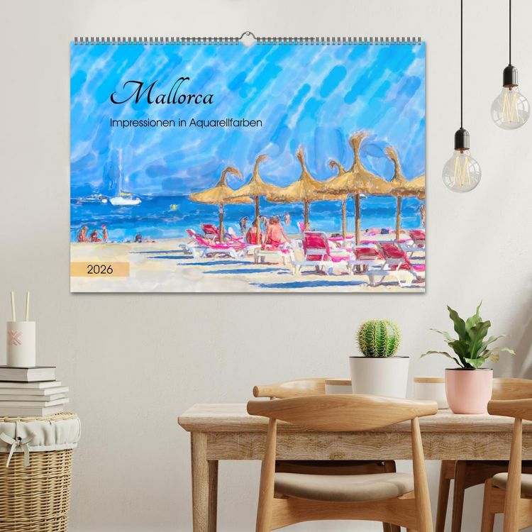 Produktbild: Mallorca - Impressionen in Aquarellfarben (Wandkalender 2026 DIN A2 quer), CALVENDO Monatskalender