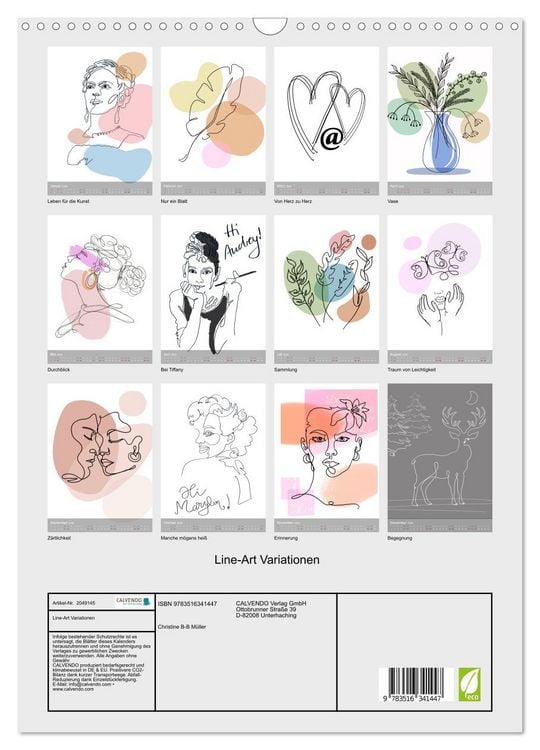 Produktbild: Line-Art Variationen (Wandkalender 2026 DIN A3 hoch), CALVENDO Monatskalender