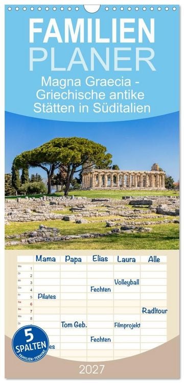 Produktbild: Familienplaner 2027 - Magna Graecia - Griechische antike St&auml;tten in S&uuml;ditalien mit 5 Spalten (Wandkalender, 21 x 45 cm) CALVENDO