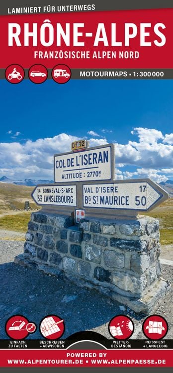 Produktbild: MoTourMaps Rh&ocirc;ne-Alpes Franz&ouml;sische Alpen Nord Auto- und Motorradkarte 1:300.000