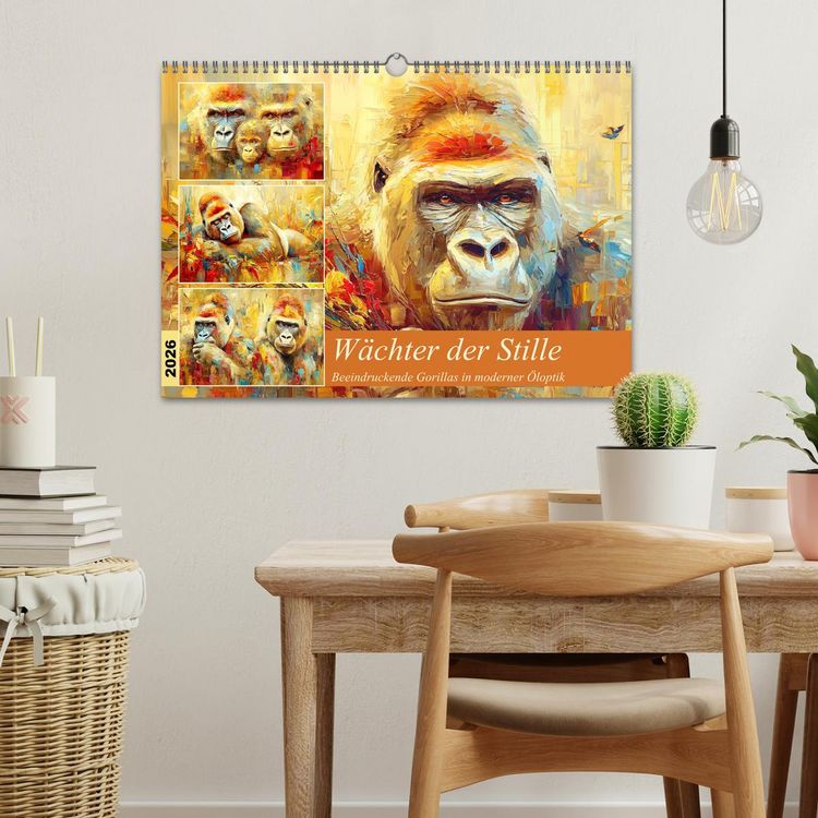 Produktbild: W&auml;chter der Stille. Beeindruckende Gorillas in moderner &Ouml;loptik (Wandkalender 2026 DIN A3 quer), CALVENDO Monatskalender