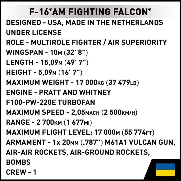 Produktbild: COBI Armed Forces 5893 - F-16AM Fighting Falcon, Mehrzweckflugzeug, Bausatz mit Sockel 1:48, 500 Klemmbausteine