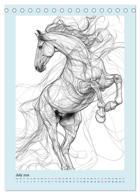 Produktbild: Sketchy Power Horses (Desk Calendar 2026 DIN A5 portrait), CALVENDO 12 Month DeskCalendar