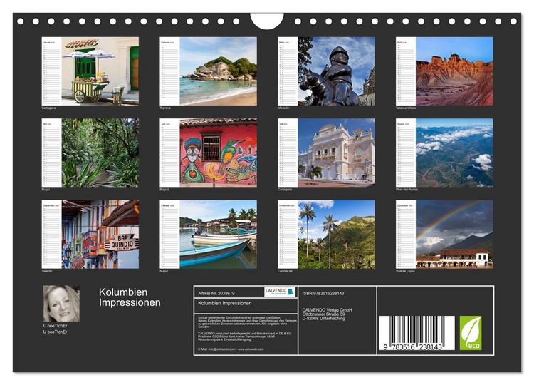 Produktbild: Kolumbien Impressionen (Wandkalender 2026 DIN A4 quer), CALVENDO Monatskalender