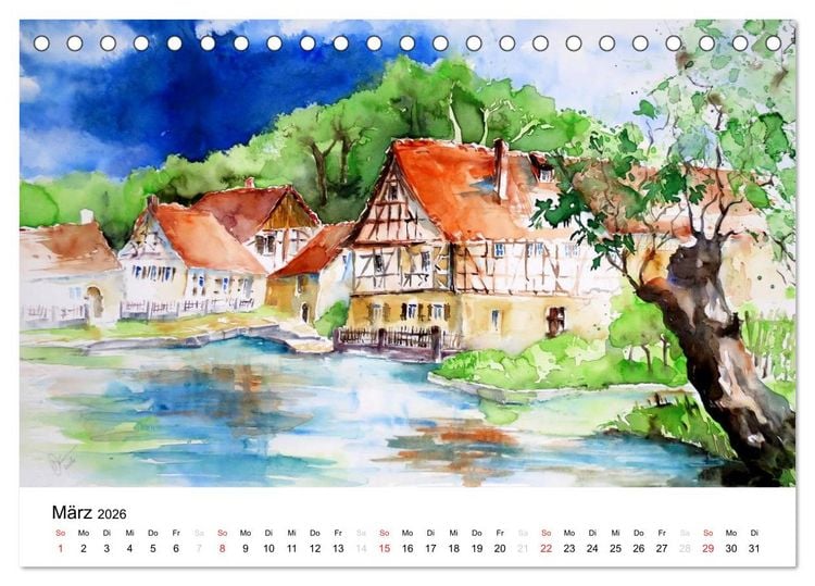Produktbild: Aquarelle - quer durch Europa (Tischkalender 2026 DIN A5 quer), CALVENDO Monatskalender