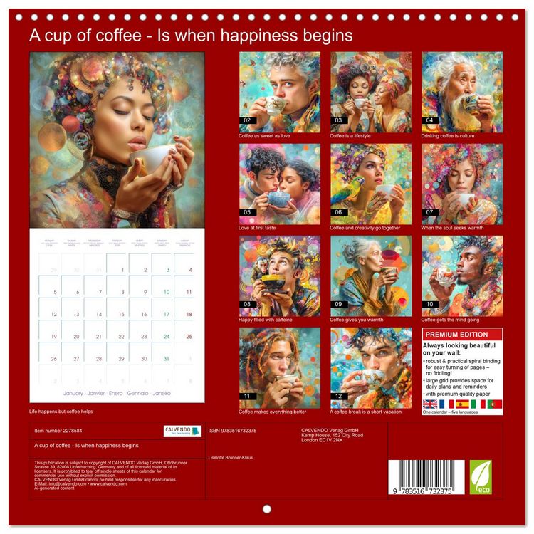 Produktbild: A cup of coffee - Is when happiness begins (Wall Calendar 2026 12 &times; 12 Inch) CALVENDO 12 Month Wall Calendar