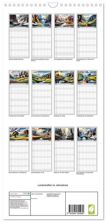 Produktbild: Familienplaner 2027 - Landschaften im Jahreskreis mit 5 Spalten (Wandkalender, 21 x 45 cm) CALVENDO