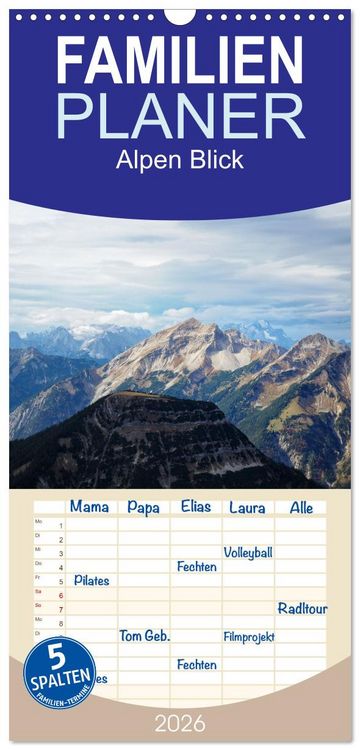 Produktbild: Familienplaner 2026 - Alpen Blick mit 5 Spalten (Wandkalender, 21 x 45 cm) CALVENDO