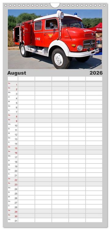 Produktbild: Familienplaner 2026 - Feuerwehrautos mit 5 Spalten (Wandkalender, 21 x 45 cm) CALVENDO