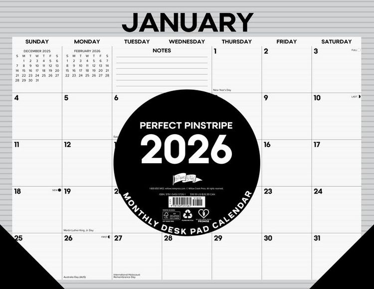 Produktbild: Pinstripe 2026 22 X 17 Large Monthly Deskpad