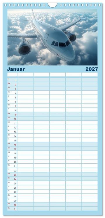 Produktbild: Familienplaner 2027 - Flugzeugkalender - Die sch&ouml;nsten Passagiermaschinen mit 5 Spalten (Wandkalender, 21 x 45 cm) CALVENDO