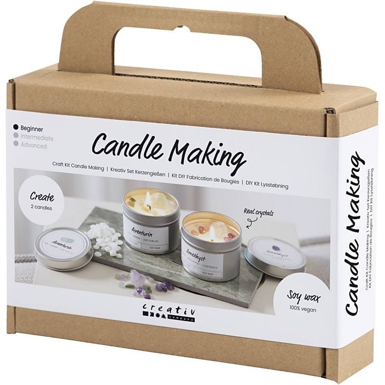 Produktbild: Creativ Company Mini Kreativ Set Kerzengie&szlig;en, Sojawachskerze mit Aventurin und Amethyst, Creme