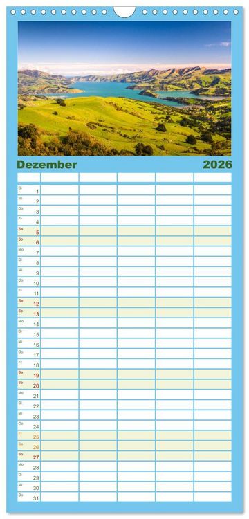 Produktbild: Familienplaner 2026 - Neuseeland Luftaufnahmen mit 5 Spalten (Wandkalender, 21 x 45 cm) CALVENDO