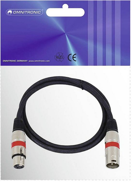 Produktbild: Omnitronic 30220406 XLR Verbindungskabel [1x XLR-Stecker 3 polig - 1x XLR-Buchse 3 polig] 1.00 m Schwarz