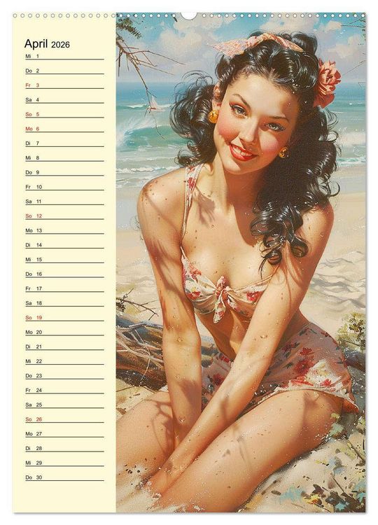 Produktbild: Pin-up-Girls. Sexappeal am Strand (hochwertiger Premium Wandkalender 2026 DIN A2 hoch), Kunstdruck in Hochglanz