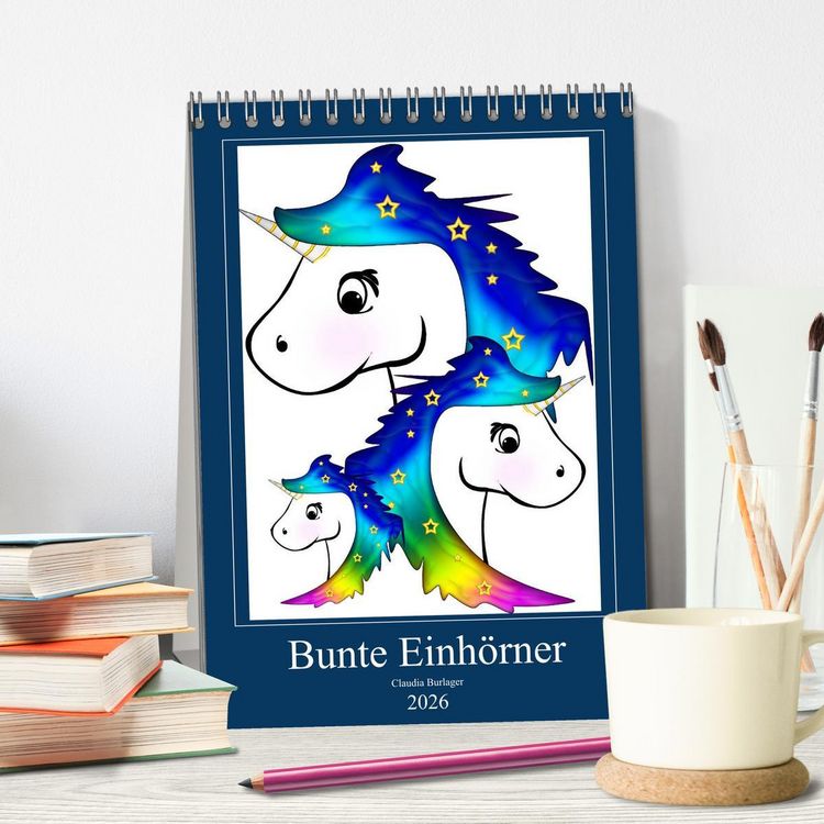 Produktbild: Bunte Einh&ouml;rner (Tischkalender 2026 DIN A5 hoch), CALVENDO Monatskalender