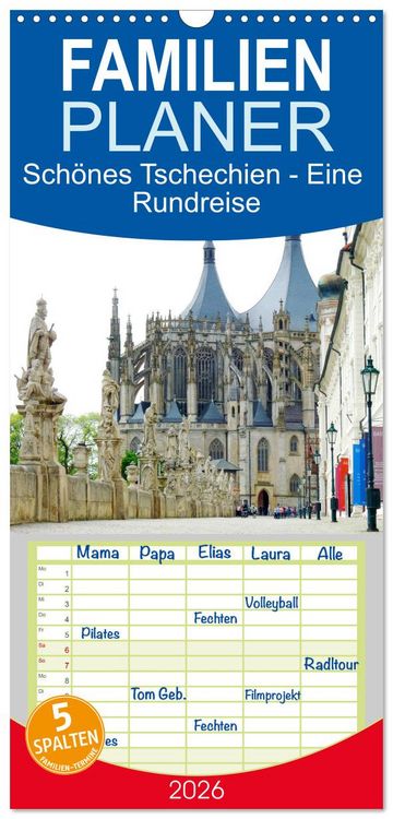 Produktbild: Familienplaner 2026 - Sch&ouml;nes Tschechien - Eine Rundreise mit 5 Spalten (Wandkalender, 21 x 45 cm) CALVENDO