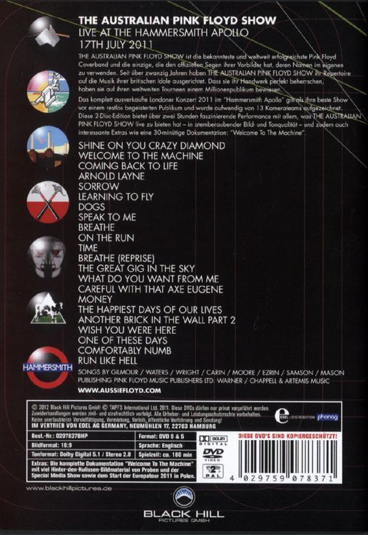 Produktbild: The Australian Pink Floyd Show - Live at Hammersmith Apollo 2011 with the Australian Pink Floyd [2 DVDs]