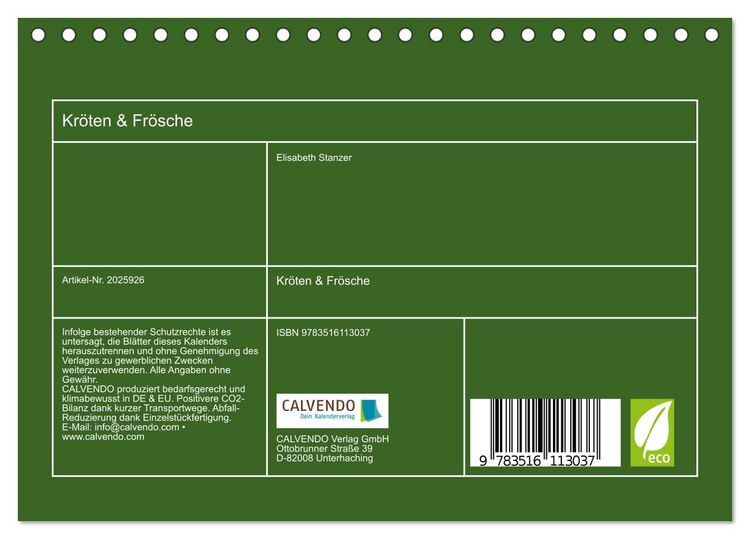 Produktbild: Kr&ouml;ten & Fr&ouml;sche (Tischkalender 2026 DIN A5 quer), CALVENDO Monatskalender