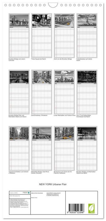 Produktbild: Familienplaner 2026 - NEW YORK Urbaner Flair mit 5 Spalten (Wandkalender, 21 x 45 cm) CALVENDO