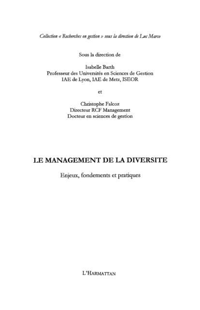 Produktbild: Management de la diversite Le