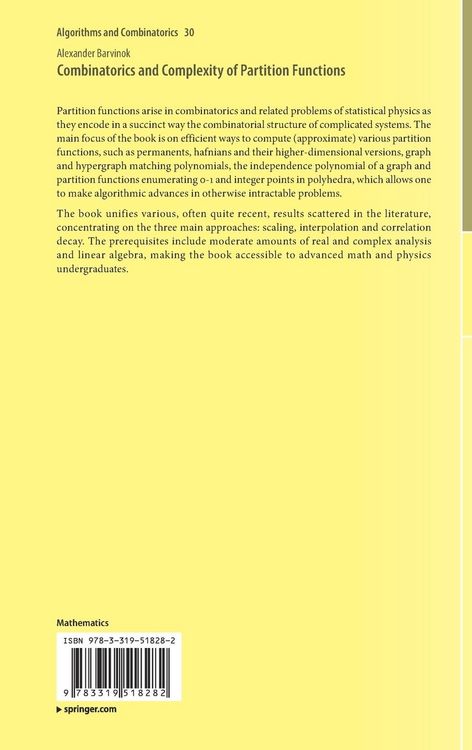 Produktbild: Combinatorics and Complexity of Partition Functions