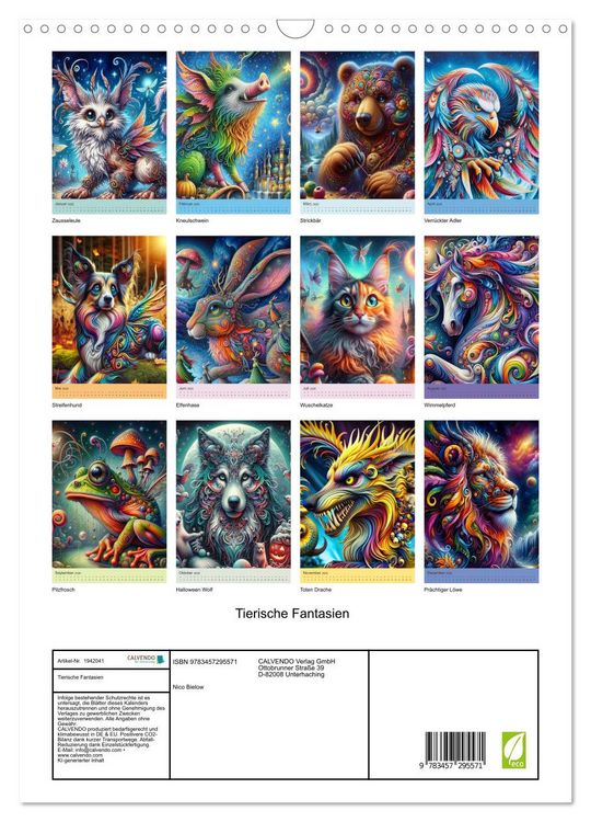 Produktbild: Tierische Fantasien (Wandkalender 2026 DIN A3 hoch), CALVENDO Monatskalender