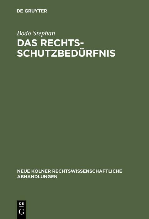 Produktbild: Das Rechtsschutzbed&uuml;rfnis
