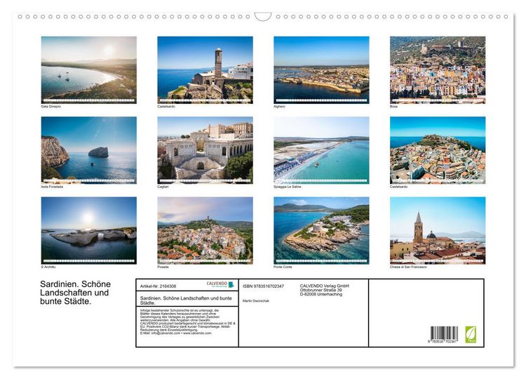 Produktbild: Sardinien. Sch&ouml;ne Landschaften und bunte St&auml;dte. (Wandkalender 2026 DIN A2 quer), CALVENDO Monatskalender