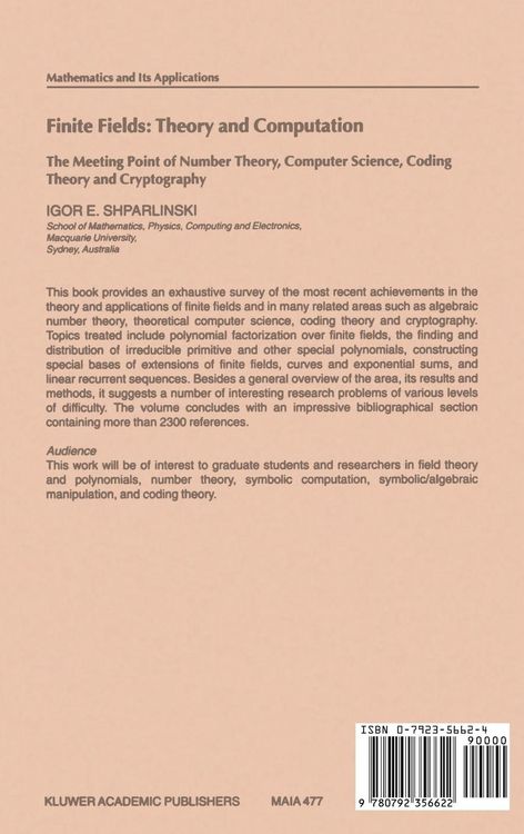 Produktbild: Finite Fields: Theory and Computation