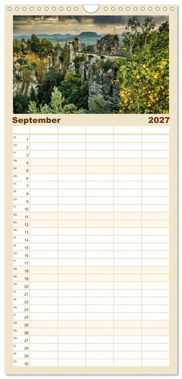 Produktbild: Familienplaner 2027 - Dresden und Elbsandsteingebirge mit 5 Spalten (Wandkalender, 21 x 45 cm) CALVENDO