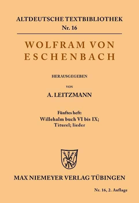 Produktbild: Willehalm Buch VI bis IX; Titurel; Lieder