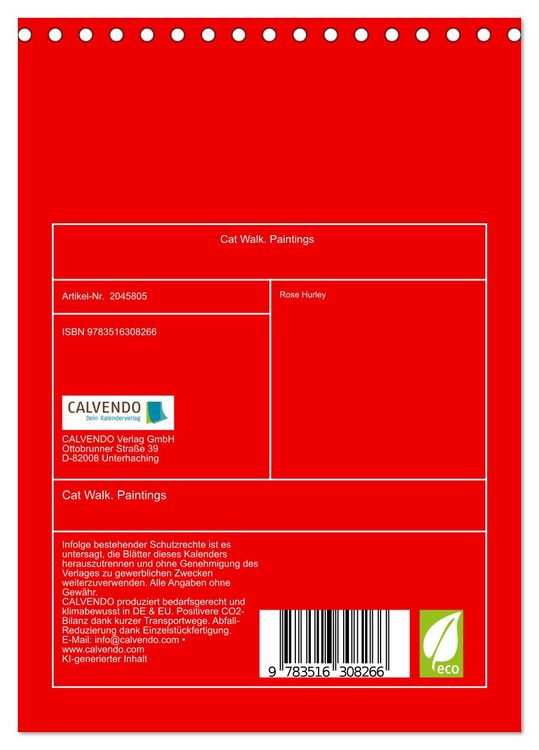 Produktbild: Cat Walk. Paintings (Tischkalender 2026 DIN A5 hoch), CALVENDO Monatskalender