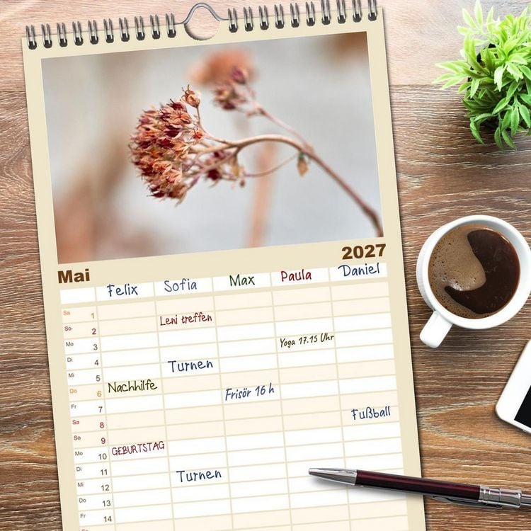 Produktbild: Familienplaner 2027 - Verbl&uuml;hte Sch&ouml;nheiten mit 5 Spalten (Wandkalender, 21 x 45 cm) CALVENDO