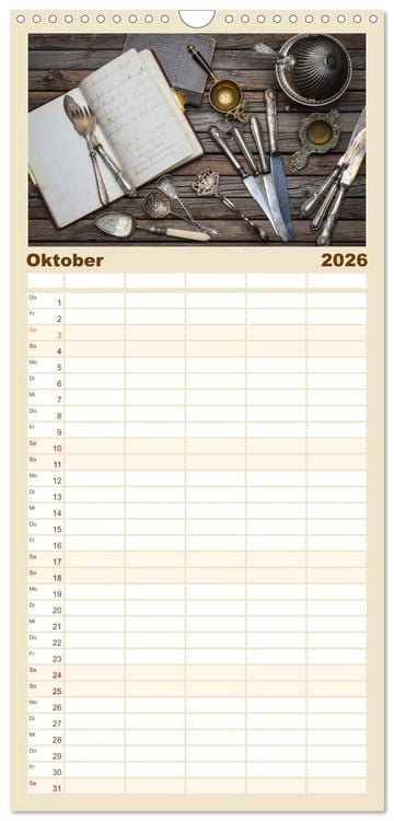 Produktbild: Familienplaner 2026 - K&uuml;chenutensilien mit 5 Spalten (Wandkalender, 21 x 45 cm) CALVENDO