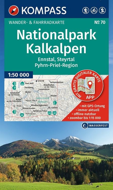 Produktbild: KOMPASS Wanderkarte 70 Nationalpark Kalkalpen, Ennstal, Steyrtal, Pyhrn-Priel-Region 1:50.000